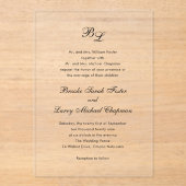 Brooke Classic Script Monogram Elegante bruiloft Acryl Uitnodigingen (Voorkant)