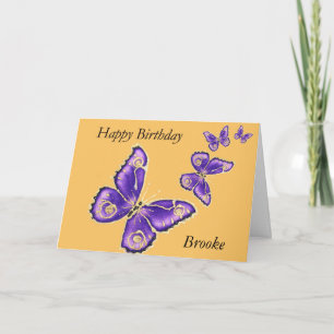 Brooke, Happy Birthday paarse vlinder kaart