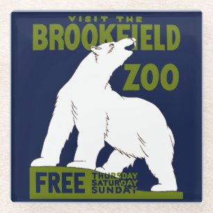 Brookfield Zoo, Federal Art Program Poster 1936 Glazen Onderzetter