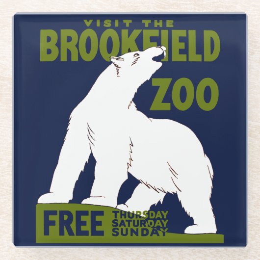 Brookfield Zoo, Federal Art Program Poster 1936 Glazen Onderzetter (Voorkant)