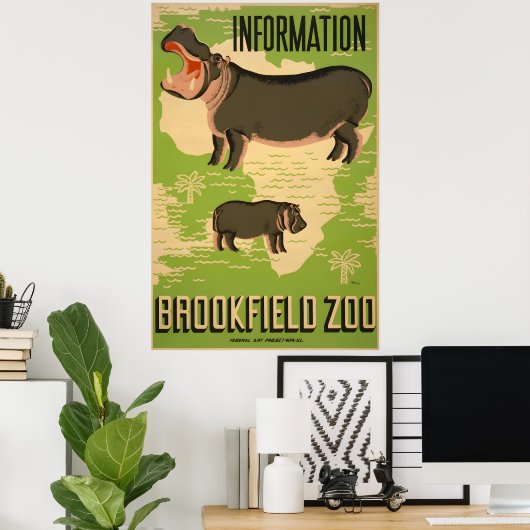 Brookfield Zoo Hippo  WPA-Poster Poster (Thuiskantoor)