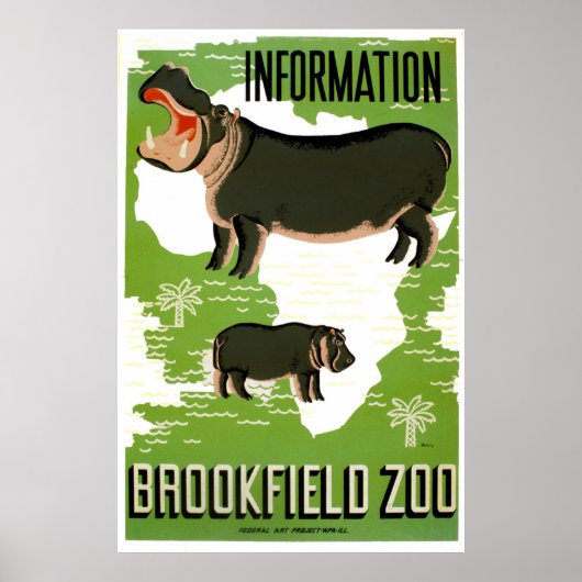 Brookfield Zoo Hippopotamus Poster vintage (Devant)