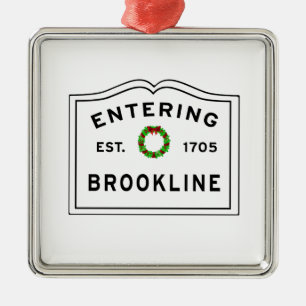 Brookline, MA Holiday Wreath Ceramic Ornament