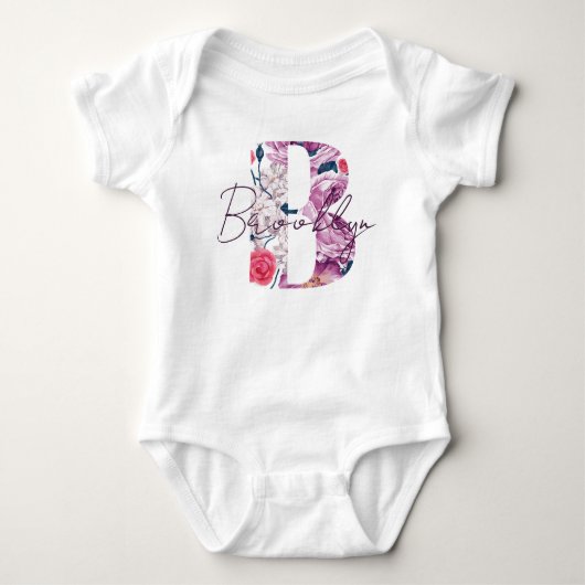Brooklyn Baby Naam Bloem Script  Floral B Romper (Voorkant)