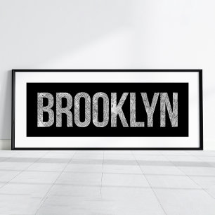 Brooklyn  Black en White Map Typografie Poster