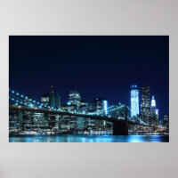 Brooklyn Bridge at Night Poster (30.00" x 20.00")