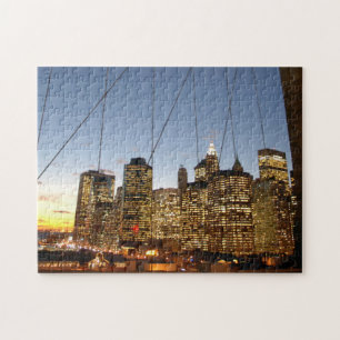 Brooklyn Bridge bij schemer met skyline van Manhat Legpuzzel