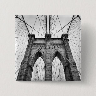 Brooklyn Bridge Black & White Foto Vierkante Button 5,1 Cm