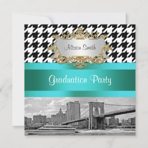 Brooklyn Bridge Blk Wht Houndstooth 2 Afstuderen Kaart