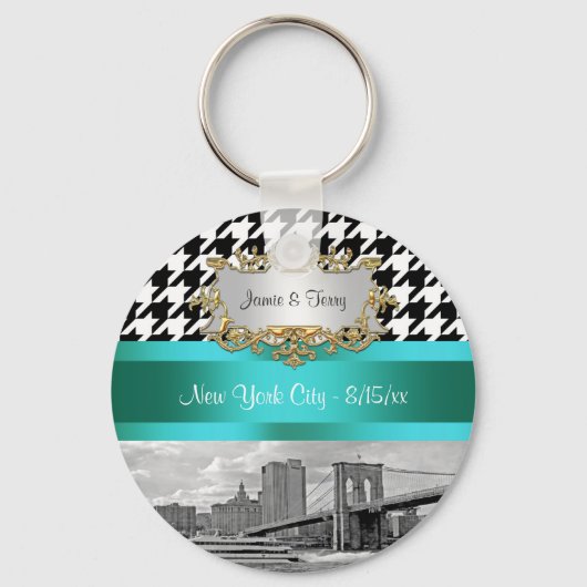 Brooklyn Bridge Blk Wht Houndstooth 2 Sleutelhange Sleutelhanger (Voorkant)
