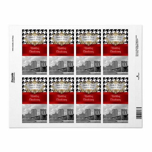 Brooklyn Bridge Blk Wht Houndstooth Wine Label (Full Sheet)