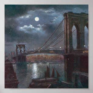 Brooklyn Bridge door Moonlight Poster
