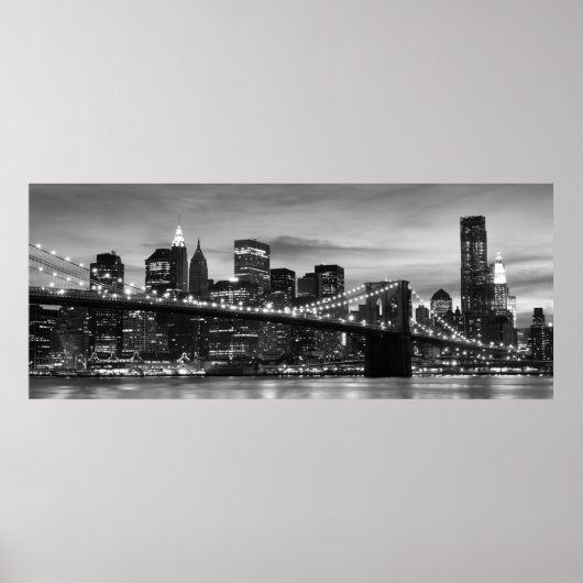 Brooklyn Bridge en Manhattan Skyline bij Night NYC Poster (Voorkant)