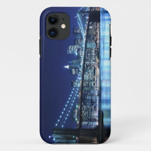 Brooklyn Bridge en Manhattan Skyline 's nachts iPhone 11 Hoesje