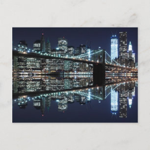 Brooklyn Bridge en The Statue of Liberty at Night Briefkaart