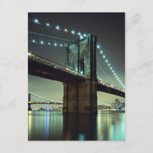 Brooklyn Bridge in de nacht van Manhattan Bridge Briefkaart