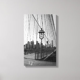 Brooklyn Bridge Lamp in B&W op canvas Afdruk