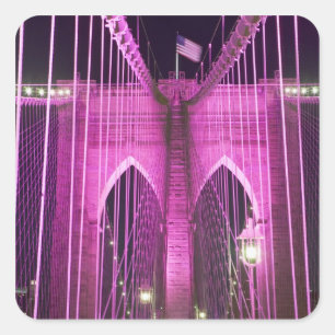 Brooklyn Bridge Lit Paars Vierkante Sticker