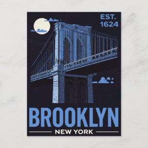 Brooklyn Bridge Nacht Retro Reizen Briefkaart