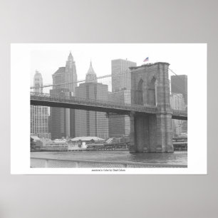 Brooklyn Bridge New York, B&W-kleurenvlag Poster