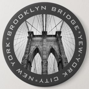 Brooklyn Bridge New-York City Landmark Custom Text Ronde Button 6,0 Cm