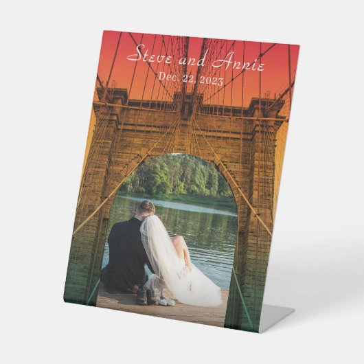 Brooklyn Bridge New York Fotoherinneringen Reclamebord Met Voetstuk (Voorkant)