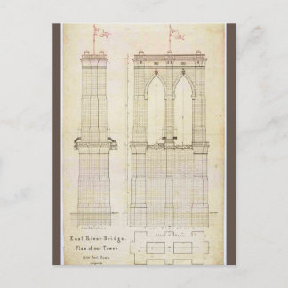Brooklyn Bridge NYC-architectuurblauwdruk vintage Briefkaart