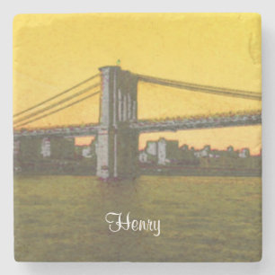 Brooklyn Bridge NYC Geel 4Henry (Naam) Stenen Onderzetter