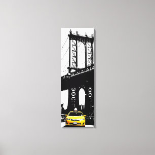 Brooklyn Bridge Nyc Yellow Taxi New York City Canvas Afdruk