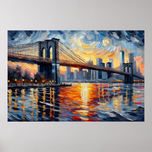 Brooklyn Bridge olieverfschilderij Poster (Voorkant)