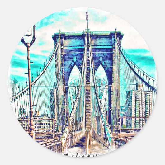 Brooklyn Bridge Ronde Sticker (Voorkant)