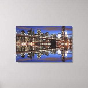 Brooklyn Bridge 's nachts, New York City Canvas Afdruk