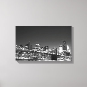 Brooklyn Bridge 's nachts, New York City Canvas Afdruk
