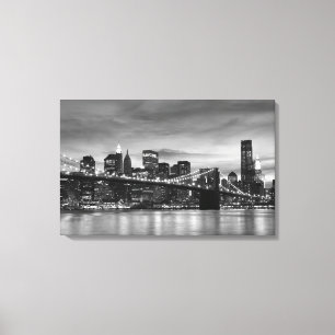 Brooklyn Bridge 's nachts, New York City Canvas Afdruk