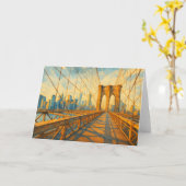 Brooklyn Bridge Sunrise Watercolor Card Kaart (Gele Bloem)