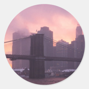 Brooklyn Bridge tijdens sneeuwstorm Ronde Sticker