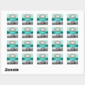 Brooklyn Bridge Turquoise Wat Damast Save Datum Vierkante Sticker (Vel)