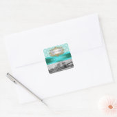 Brooklyn Bridge Turquoise Wat Damast Save Datum Vierkante Sticker (Envelop)