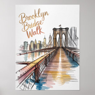 Brooklyn Bridge Wandel Ink En Aquarel Poster