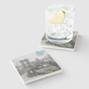 Brooklyn Bridge Waterverf Stone Onderzetter – Eleg