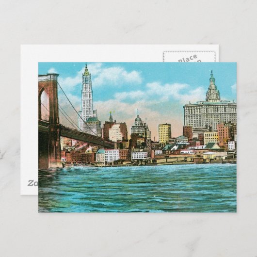 Brooklyn Bridge, Woolworth en Municipal... Briefkaart (Voorkant / Achterkant)
