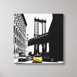 Brooklyn Bridge Yellow Taxi New York City Nyc Canvas Afdruk