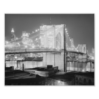 Brooklyn Brigde van Night, 1982, Black & White Foto Afdruk