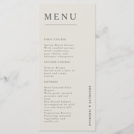BROOKLYN Elegant Serif Mariage Dîner Menu (Devant)