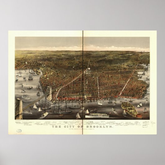 Brooklyn New York 1879 Antiek Panorama Poster (Voorkant)