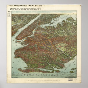 Brooklyn New York 1908 Antiek Panorama Poster