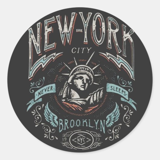 Brooklyn New York City Nyc Basic Dark Ronde Sticker (Voorkant)