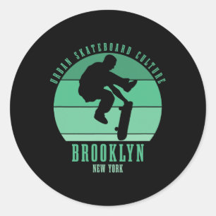 Brooklyn New York City Skateboarder Urn Skateboard Ronde Sticker