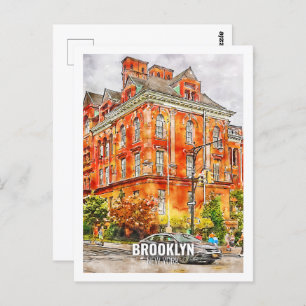 Brooklyn New York Famous Travel Waterverf Sketch Briefkaart