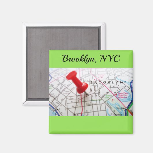 Brooklyn New York Pushpin Map Magneet (Voorkant / Achterkant)